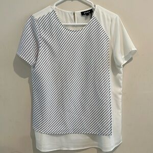 DKNY Women’s White With Purple Stripes Blouse Size M